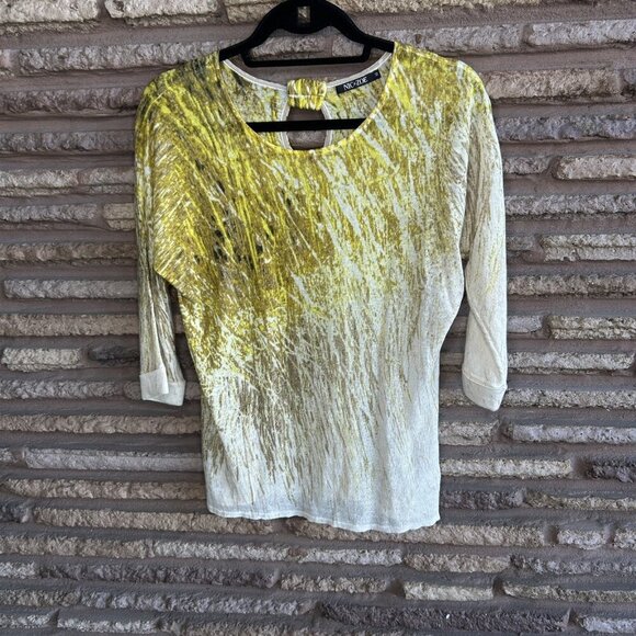 Nic + Zoe Gold Ombre Floral Keyhole Back Linen Blend Sweater Size Medium - Picture 9 of 9